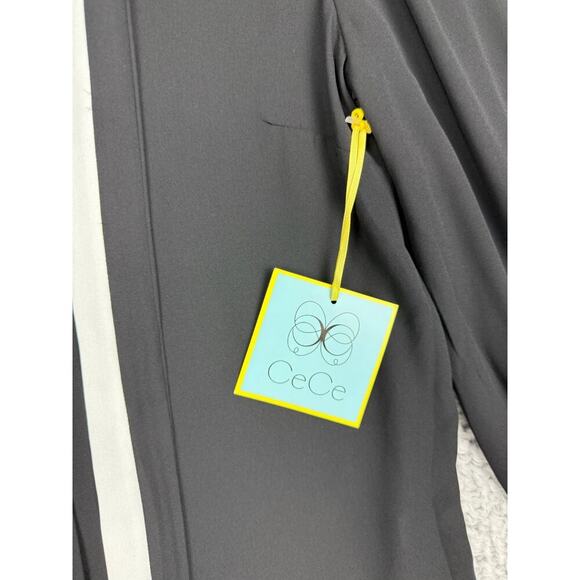 Cece Long Sleeve Button Down Shirt Sheer Black and White Pearl Accents Sz Small - Picture 9 of 11